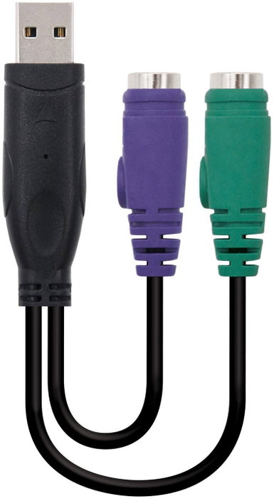 Nanocable Conversor 2 x PS/2 Hembra a USB Tipo A Macho, 15 cm, Negro